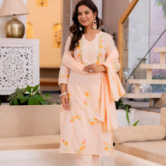 Cotton Schiffli Embroidered Anarkali Kurta Pant and Duptta