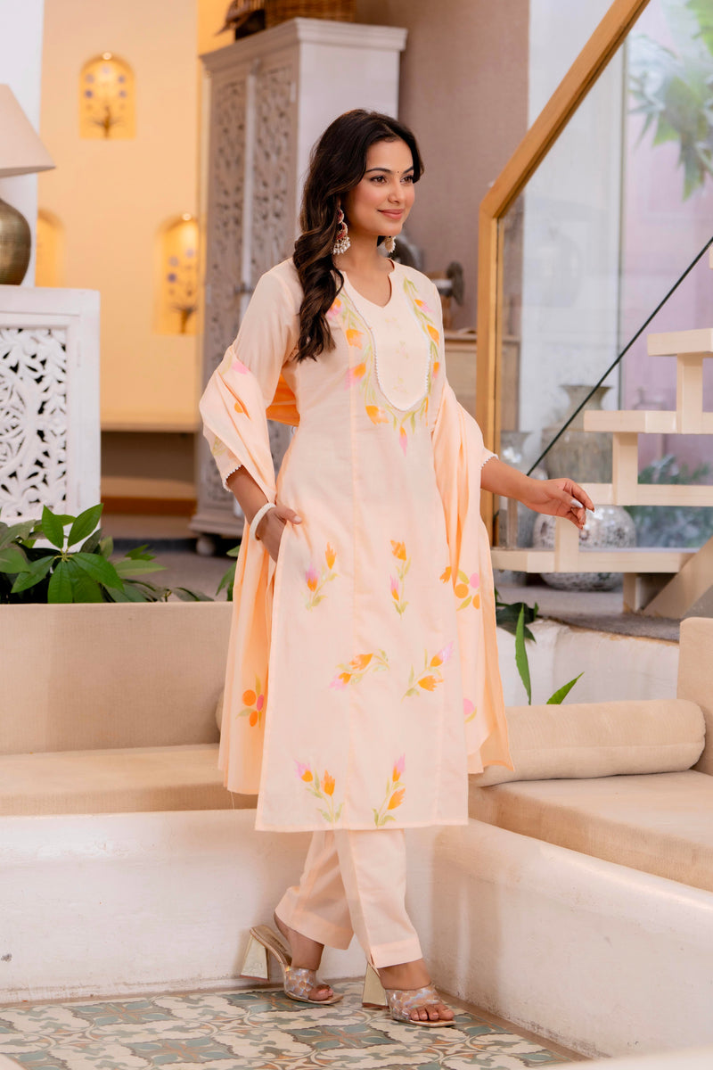 Cotton Schiffli Embroidered Anarkali Kurta Pant and Duptta