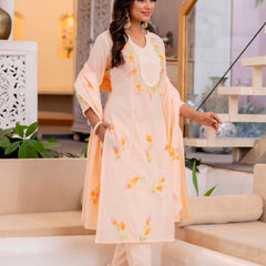 Cotton Schiffli Embroidered Anarkali Kurta Pant and Duptta