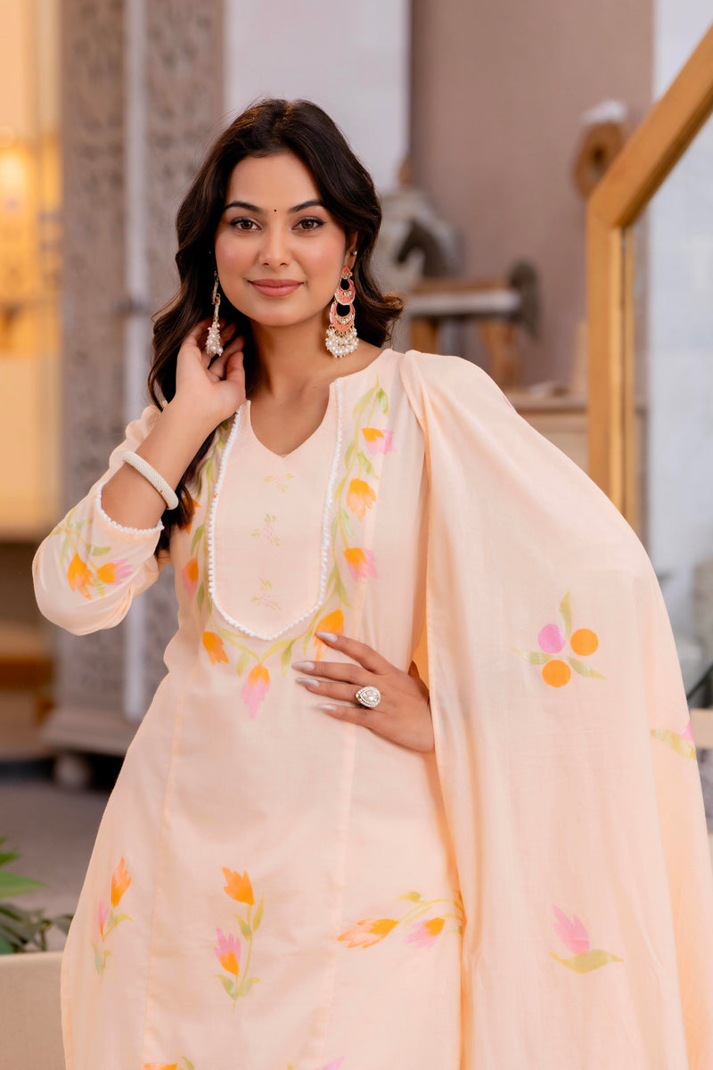 Cotton Schiffli Embroidered Anarkali Kurta Pant and Duptta