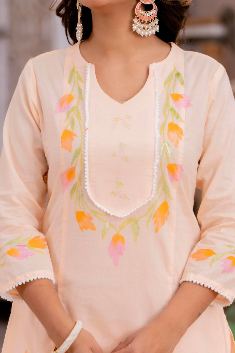 Cotton Schiffli Embroidered Anarkali Kurta Pant and Duptta