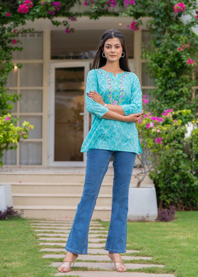 Cotton Hand Painted Straight Short Kurti