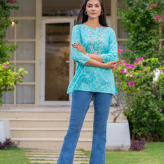 Cotton Hand Painted Straight Short Kurti