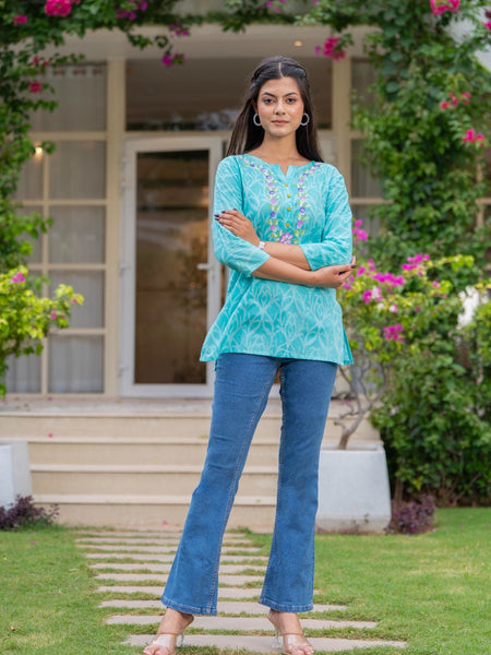 Cotton Hand Painted Straight Short Kurti