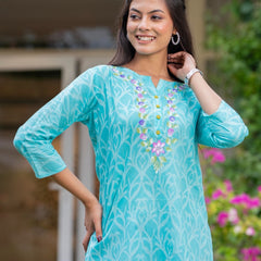 Cotton Hand Painted Straight Short Kurti