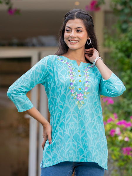 Cotton Hand Painted Straight Short Kurti