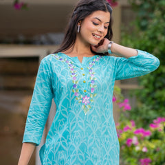 Cotton Hand Painted Straight Short Kurti