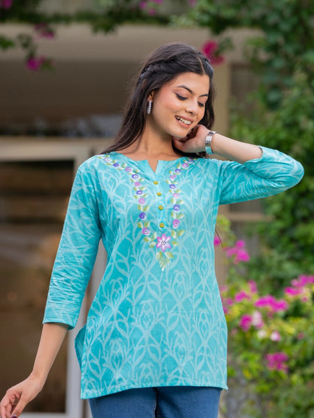 Cotton Hand Painted Straight Short Kurti