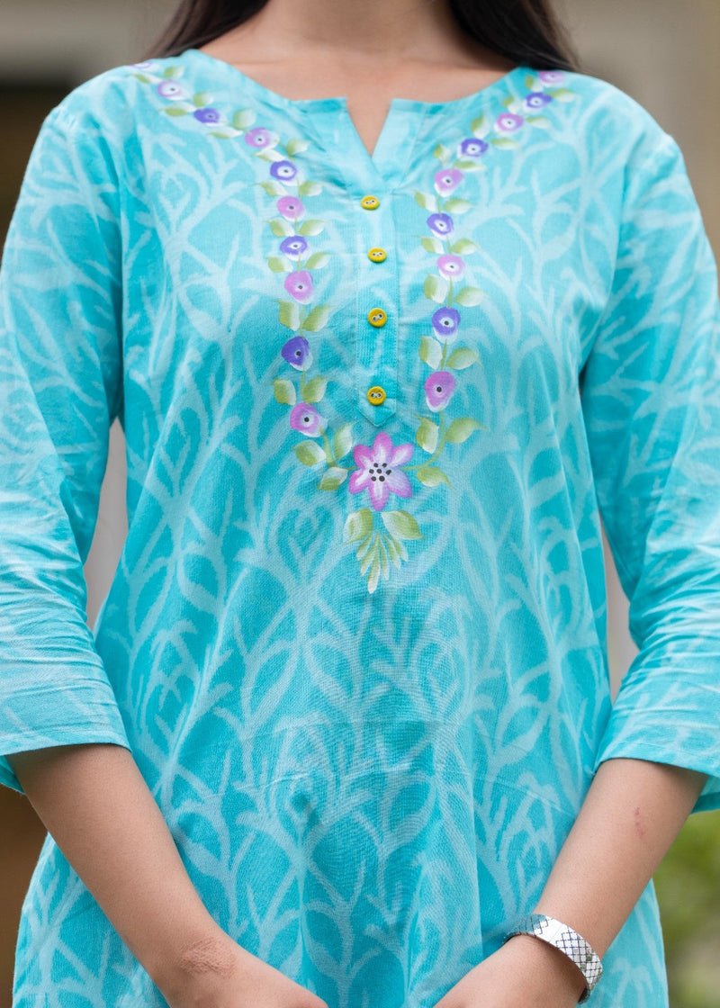 Cotton Hand Painted Straight Short Kurti