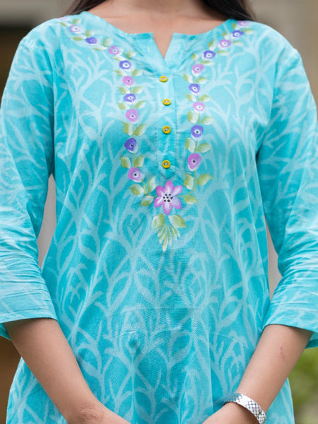Cotton Hand Painted Straight Short Kurti