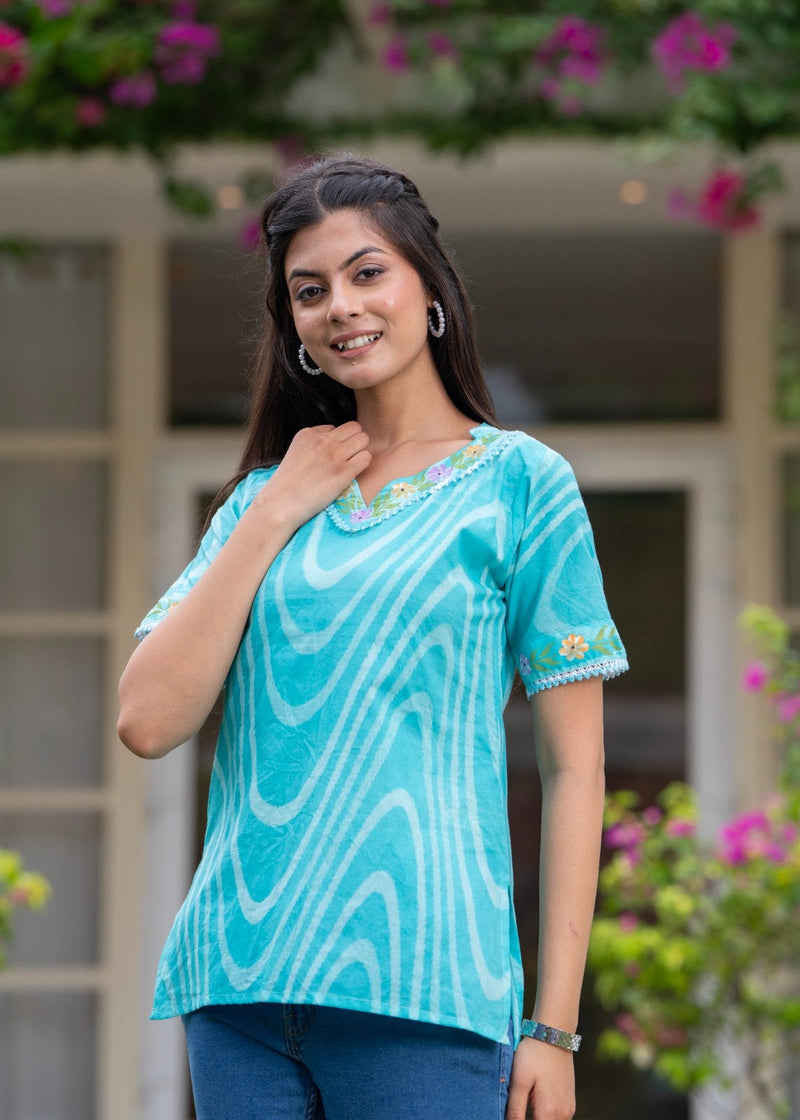 Cotton Hand Painted Straight Short Kurti