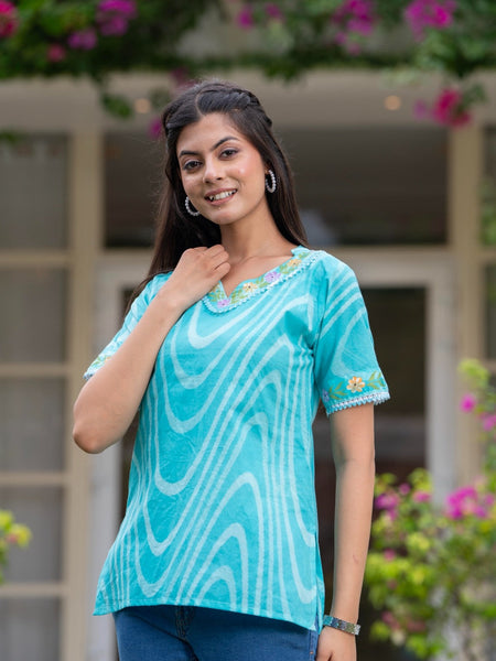 Cotton Hand Painted Straight Short Kurti