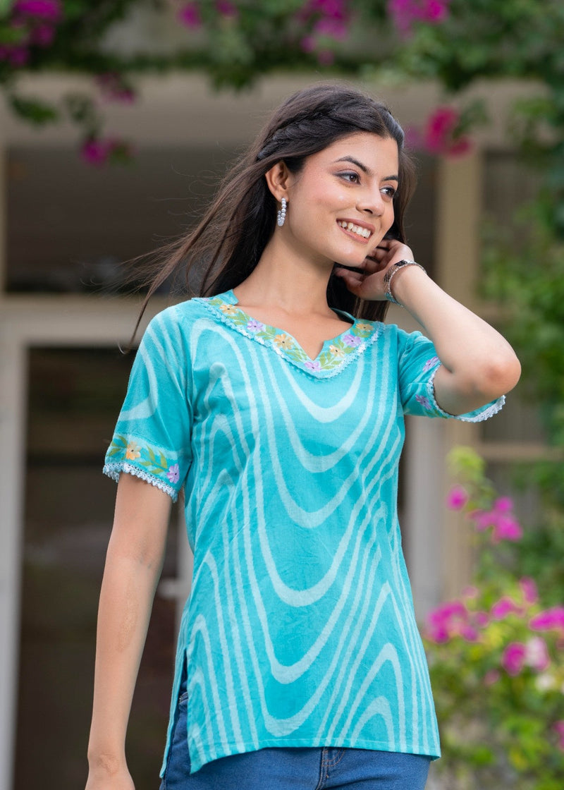 Cotton Hand Painted Straight Short Kurti