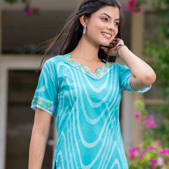 Cotton Hand Painted Straight Short Kurti