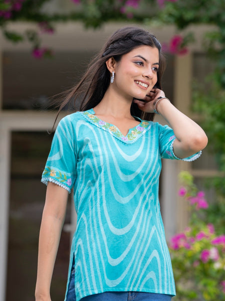 Cotton Hand Painted Straight Short Kurti
