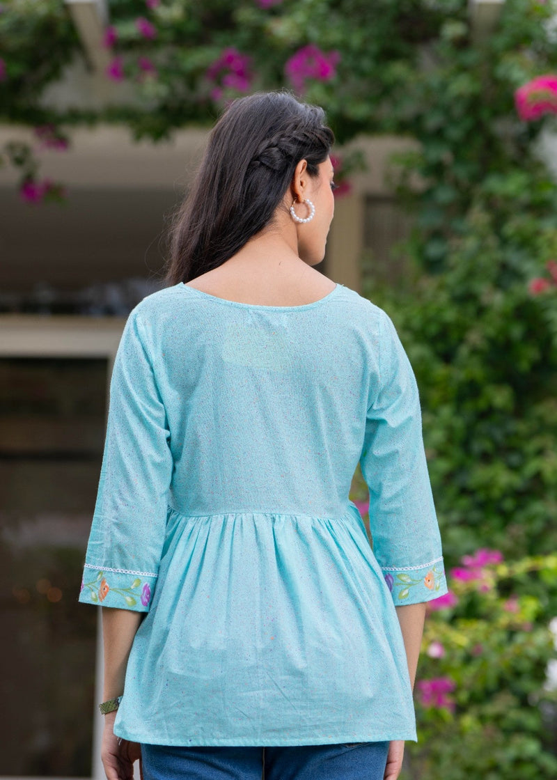 Cotton Hand Printed with Gathers Short Kurti