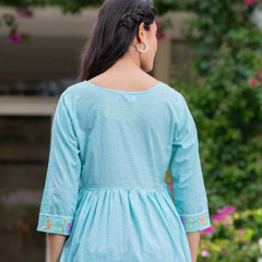 Cotton Hand Printed with Gathers Short Kurti