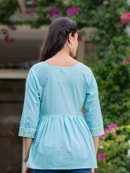 Cotton Hand Printed with Gathers Short Kurti