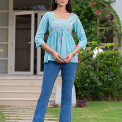 Cotton Hand Printed with Gathers Short Kurti