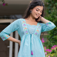 Cotton Hand Printed with Gathers Short Kurti