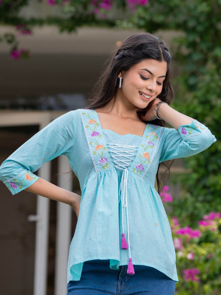 Cotton Hand Printed with Gathers Short Kurti