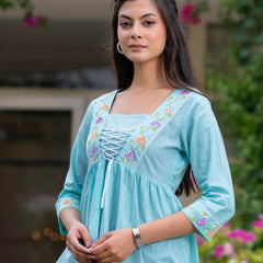 Cotton Hand Printed with Gathers Short Kurti