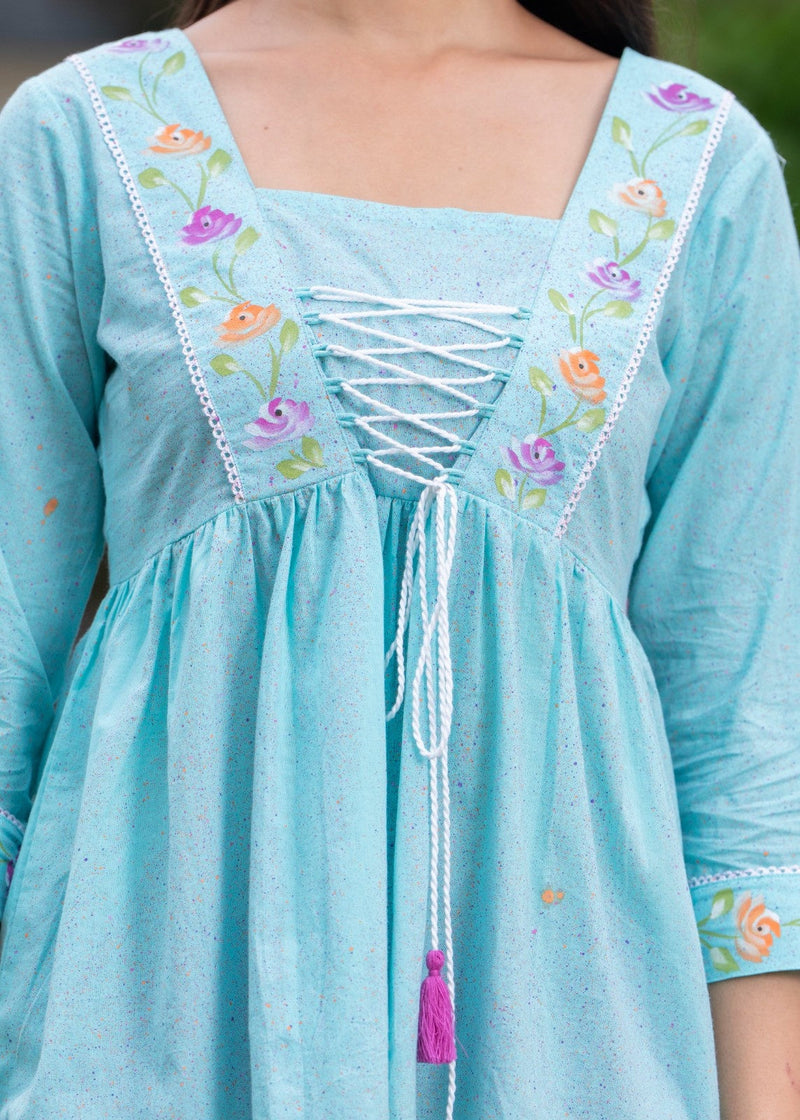 Cotton Hand Printed with Gathers Short Kurti