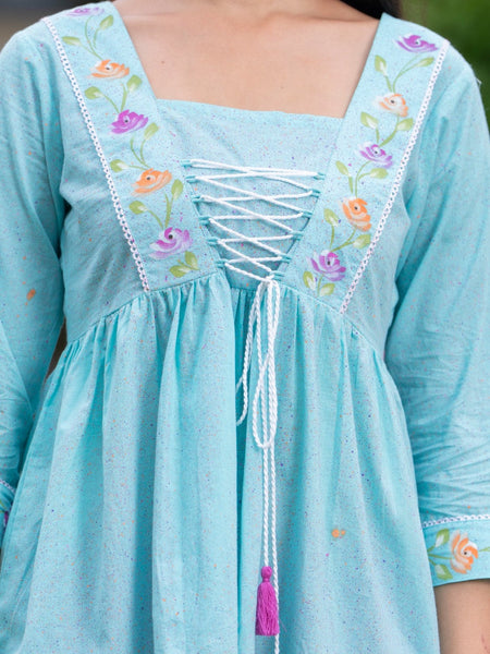 Cotton Hand Printed with Gathers Short Kurti