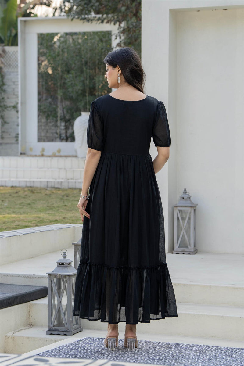 BlackRound Neck Hand Brush Painted Dress