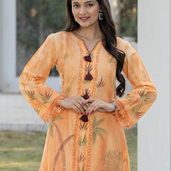 Woman Cotton V-Neck with Collor Hand Brush Painted Cord Set