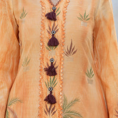 Woman Cotton V-Neck with Collor Hand Brush Painted Cord Set