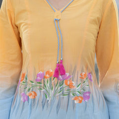 Woman V-Neck Hand Brush Painted Cord Set