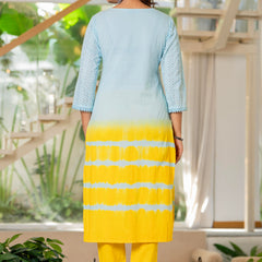 Women Tie& dye Cotton Straight Shape Kurta, Pant With Dupapta