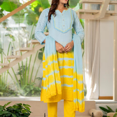 Women Tie& dye Cotton Straight Shape Kurta, Pant With Dupapta