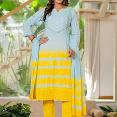 Women Tie& dye Cotton Straight Shape Kurta, Pant With Dupapta