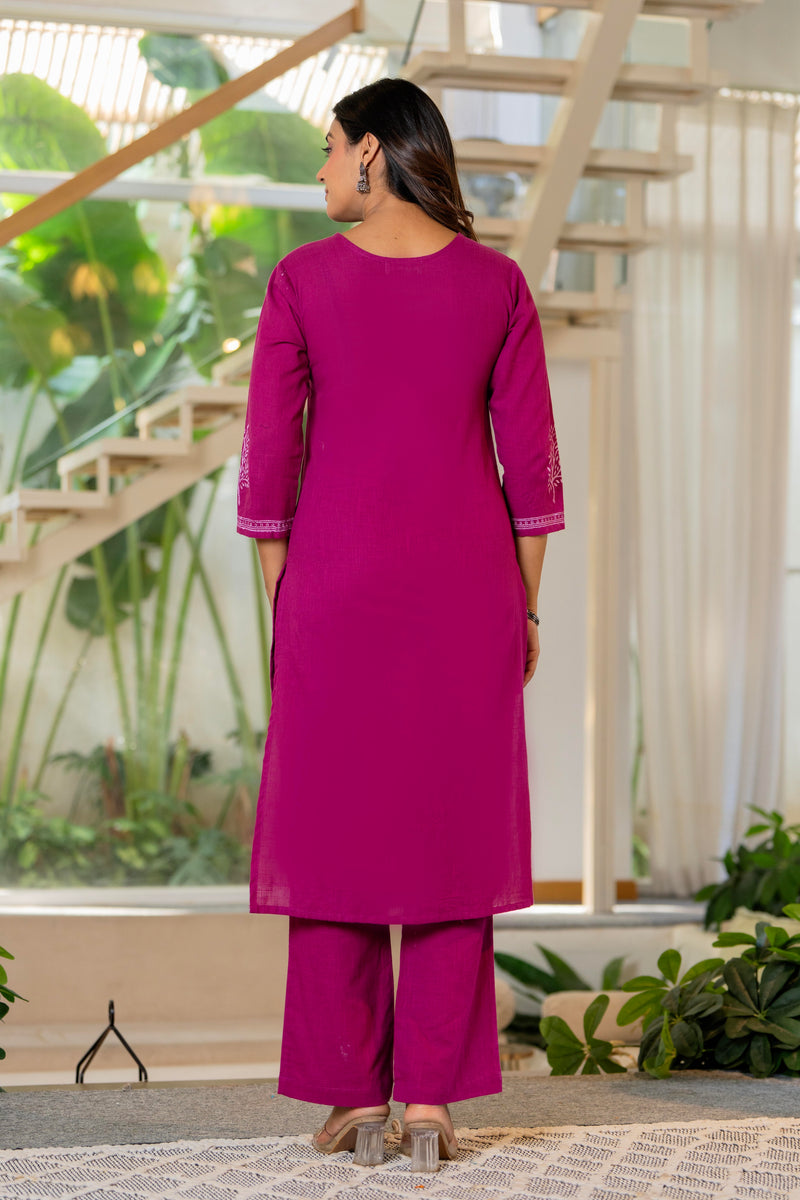 Women V-Neck Block Printing Cotton Cord-set