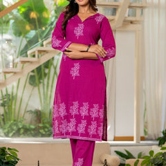 Women V-Neck Block Printing Cotton Cord-set