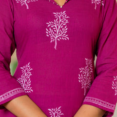 Women V-Neck Block Printing Cotton Cord-set