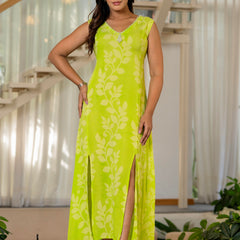 Women V Neck A-Line Spary Print Dress