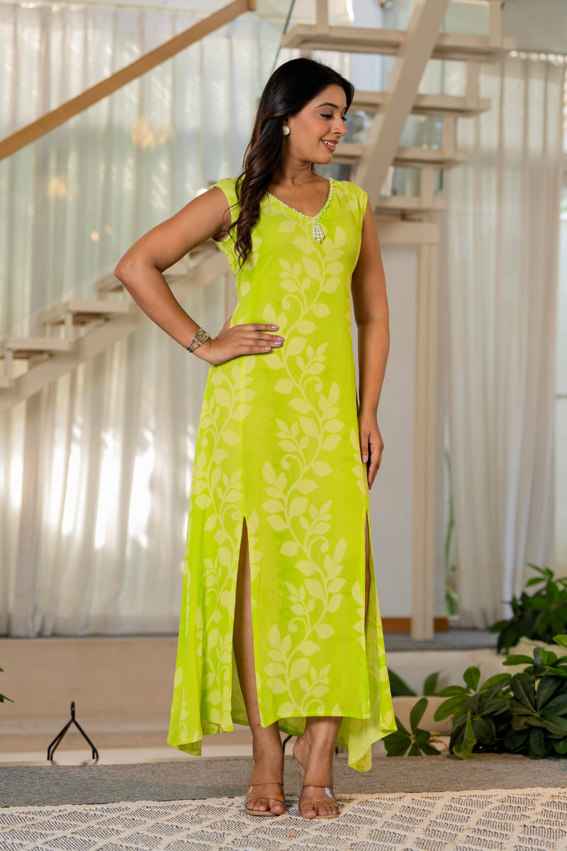 Women V Neck A-Line Spary Print Dress