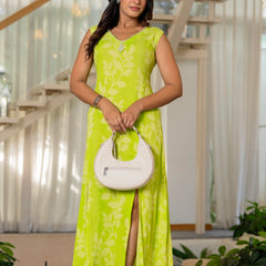 Women V Neck A-Line Spary Print Dress