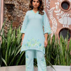 Women V-Neck Brush Paint Up and Down Cord-Set