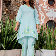 Women V-Neck Brush Paint Up and Down Cord-Set