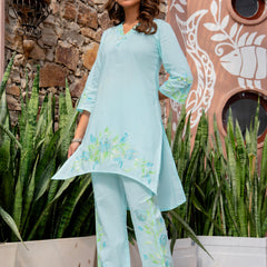 Women V-Neck Brush Paint Up and Down Cord-Set