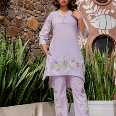 Women V-Neck Brush Paint Up and Down Cord-Set