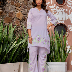 Women V-Neck Brush Paint Up and Down Cord-Set