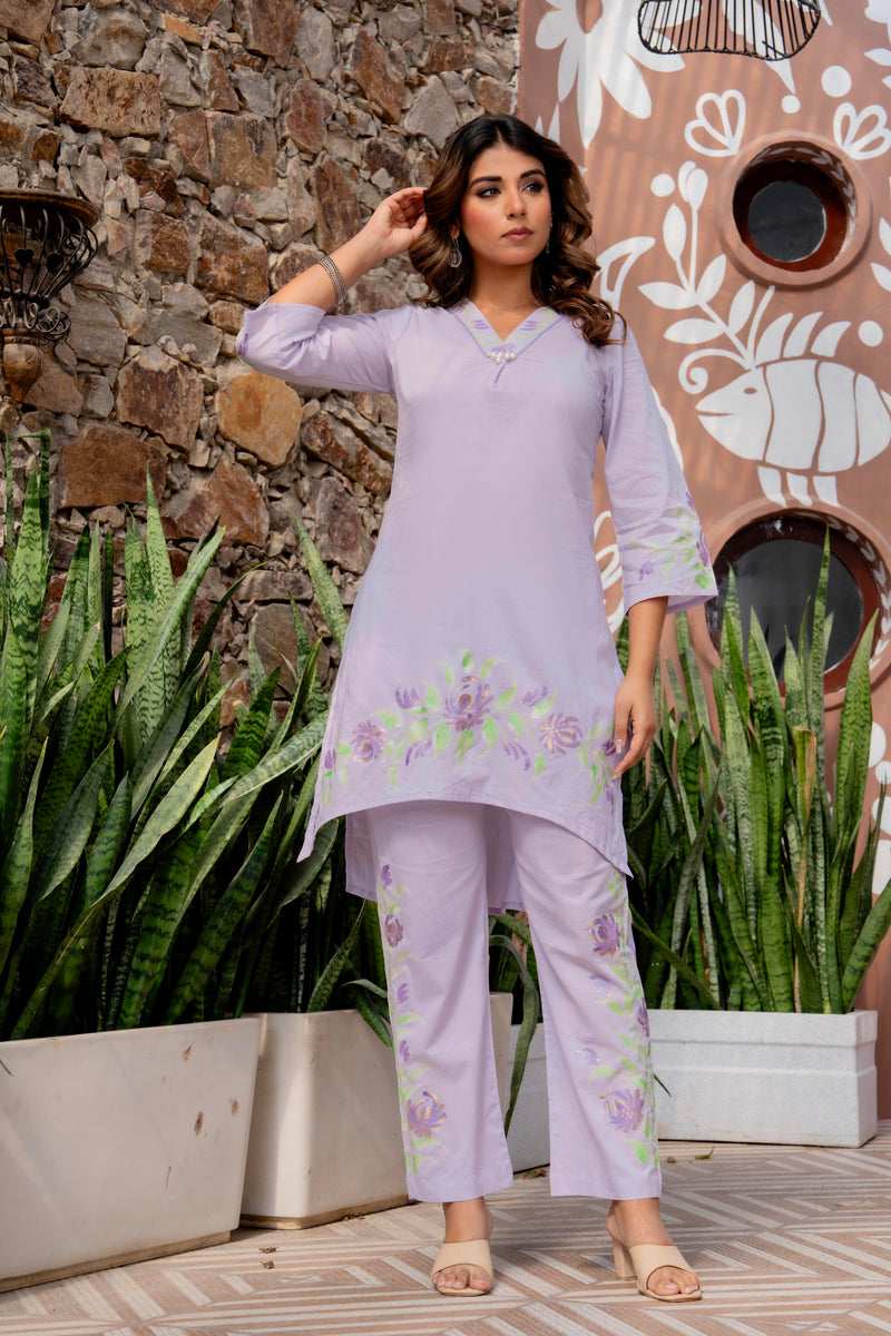 Women V-Neck Brush Paint Up and Down Cord-Set