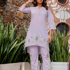 Women V-Neck Brush Paint Up and Down Cord-Set