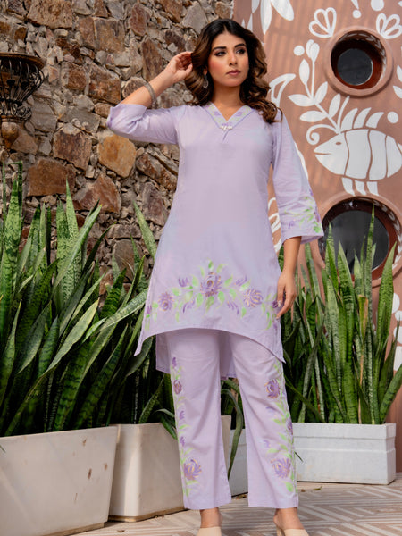 Women V-Neck Brush Paint Up and Down Cord-Set