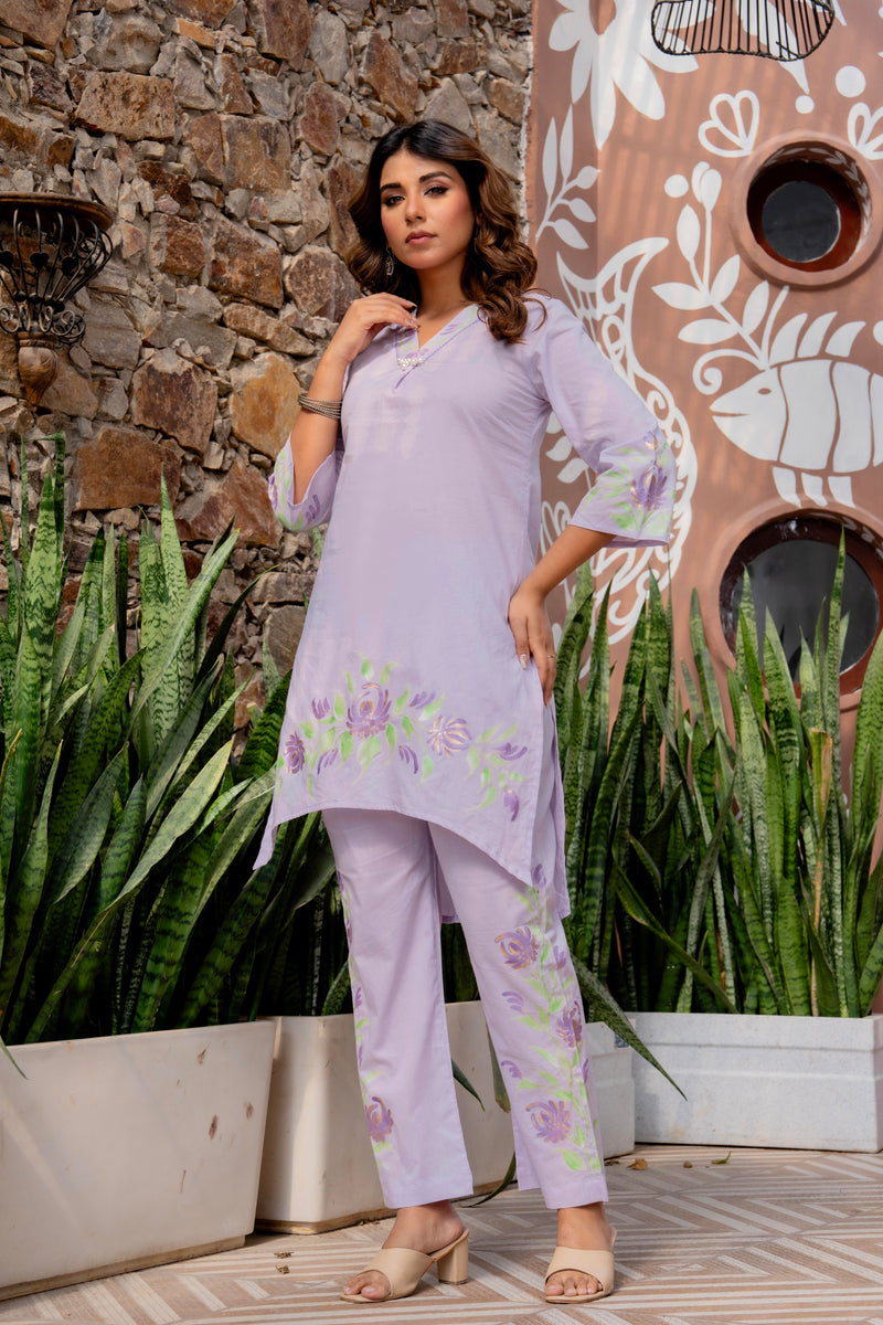 Women V-Neck Brush Paint Up and Down Cord-Set